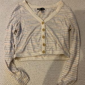 F21 Cream Long Sleeve Crop Top